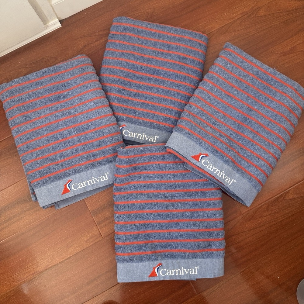 Carnival Cruise Line Logo Beach~Pool Towel New Design Blue w/Red Stripes 62"x35"